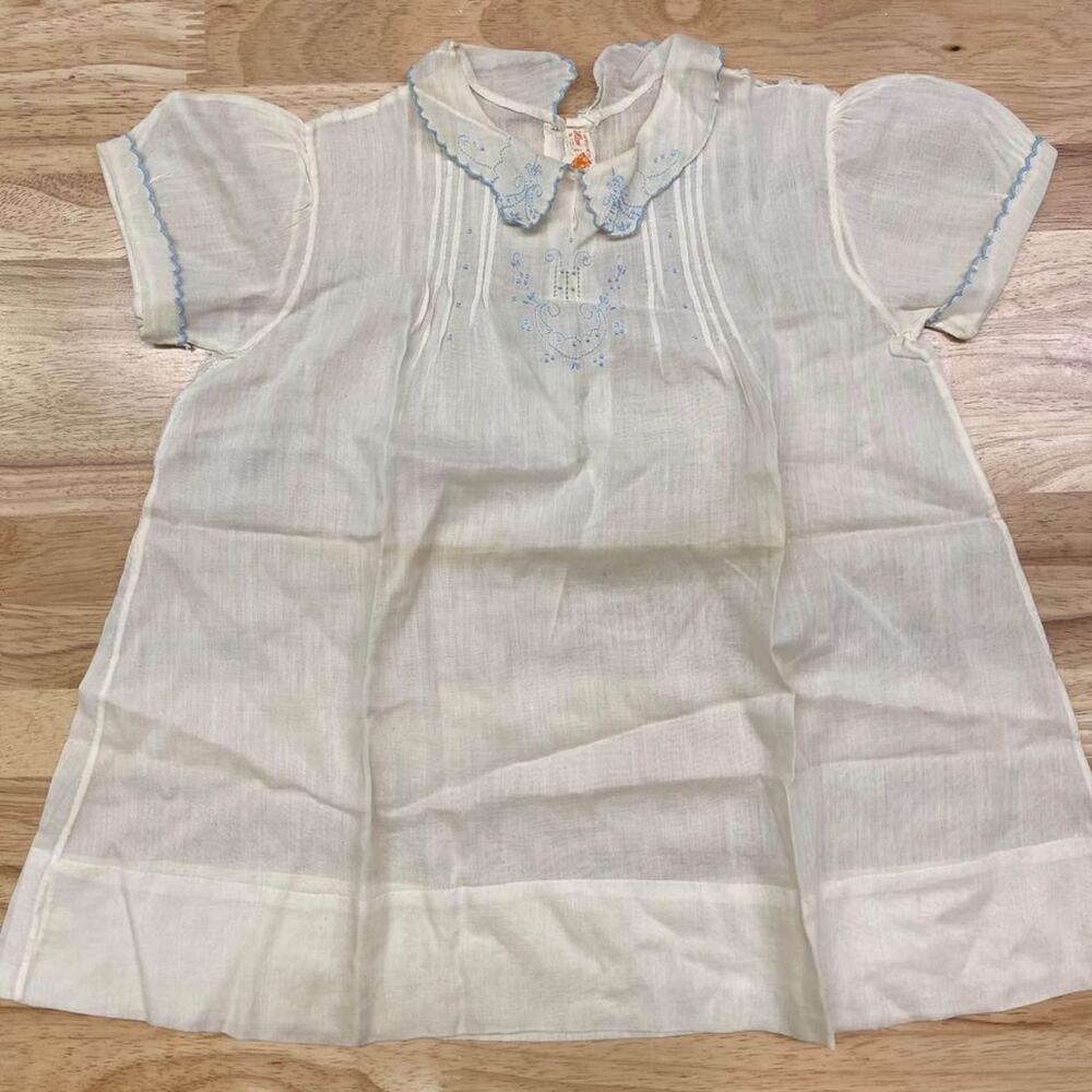 1940s Handmade White Cotton Baby Dress – Vintage Embroidery (Restoration)